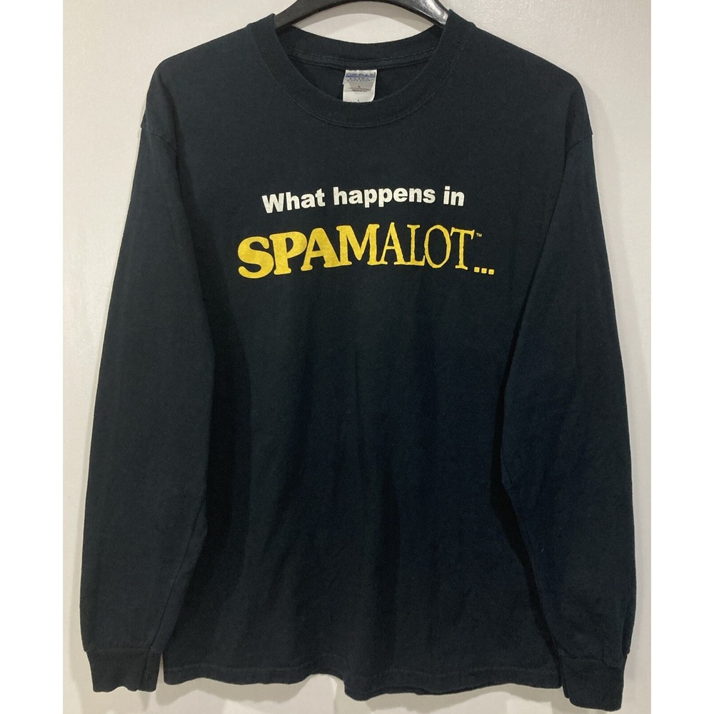 Vintage SPAMALOT Long Sleeve Shirt Double Sided Monty Python Musical Black Large